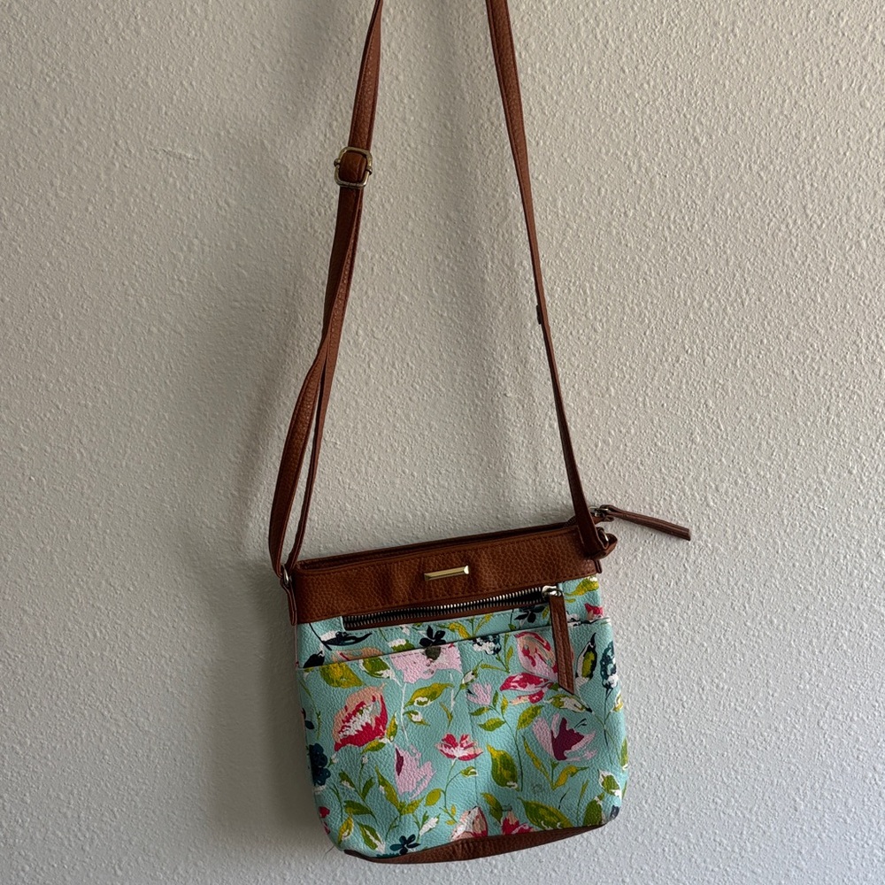 Floral Crossbody Bag with Brown Accents